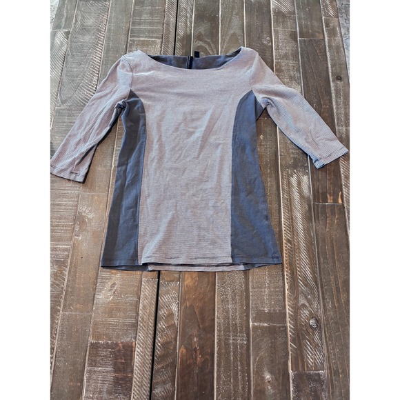 Cynthia Rowley Striped Shirt Gray White 3/4 Sleeve Boat‎ Neck Career - Picture 1 of 5